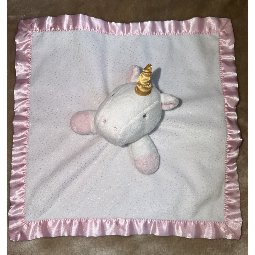 Cloud Island Lovey Unicorn Security Blanket White Polka Dot Satin
